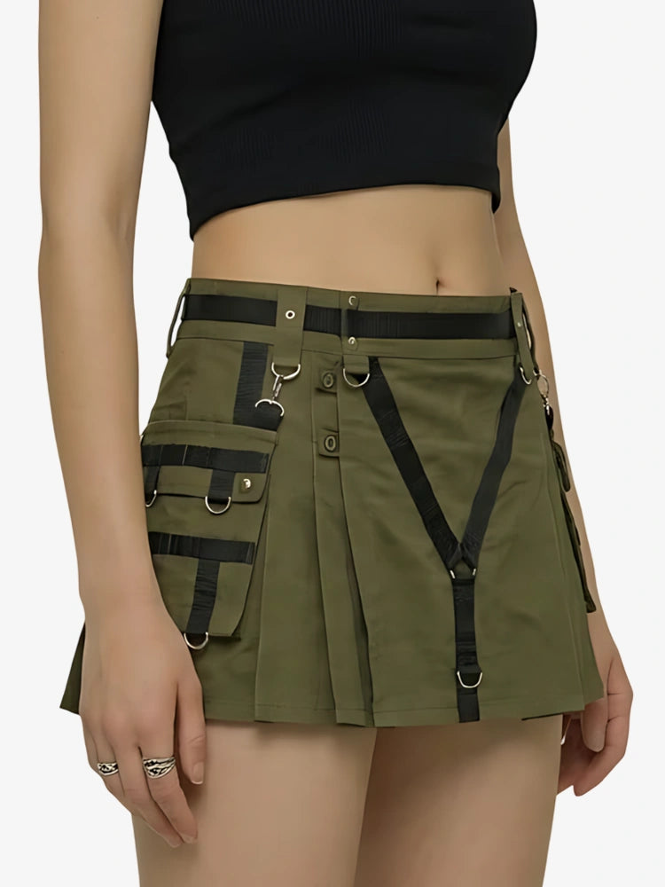 Damen Baumwoll Olivgrüner Utility Kilt