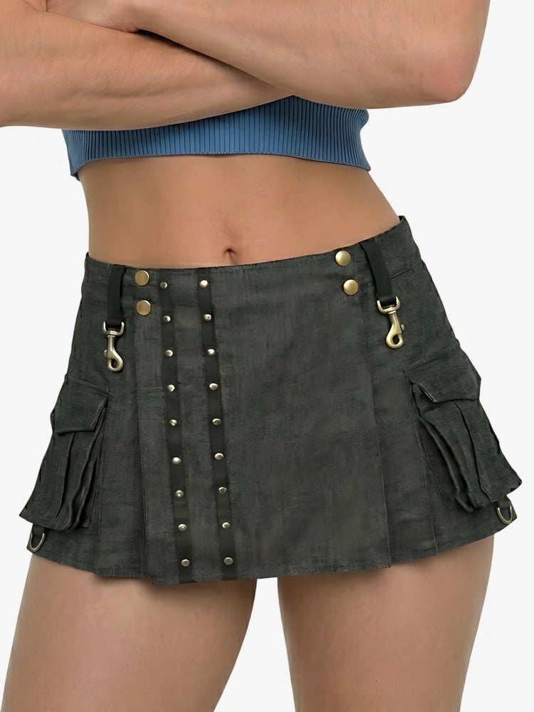 Damen dunkelbrauner Denim Kilt