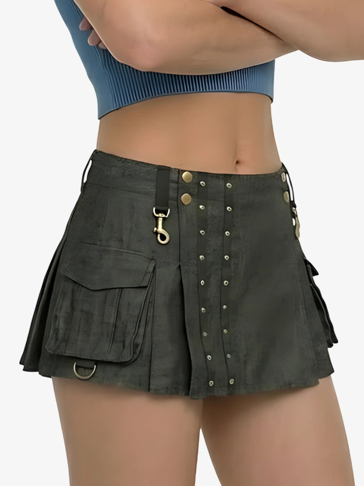 Damen dunkelbrauner Denim Kilt