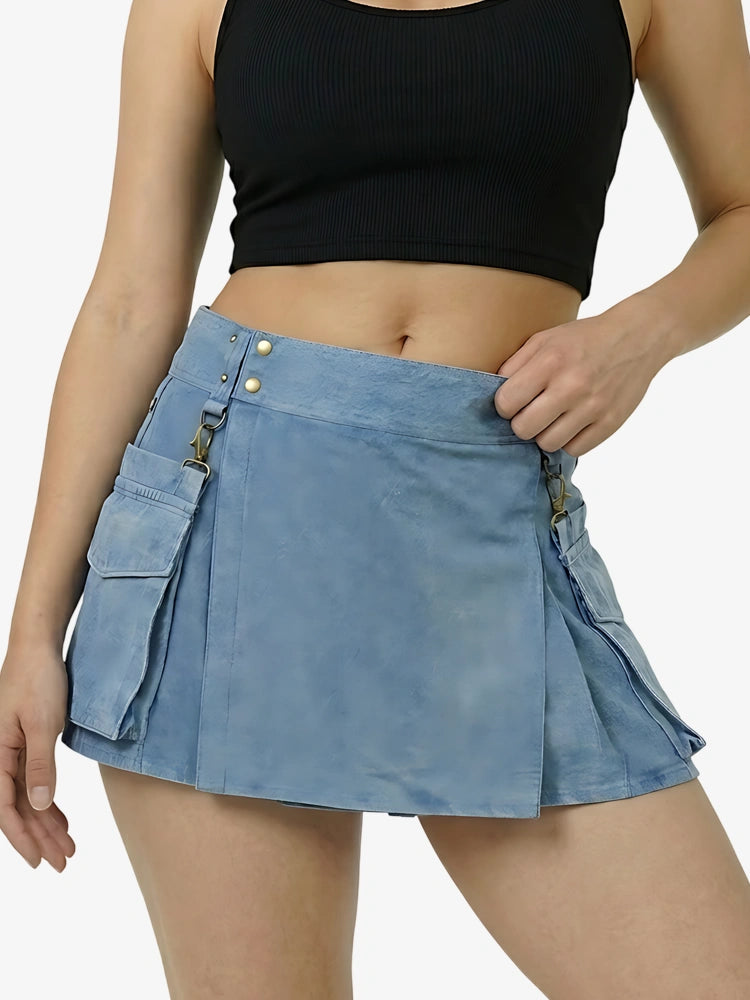 Damen hellblauer Denim Utility Kilt