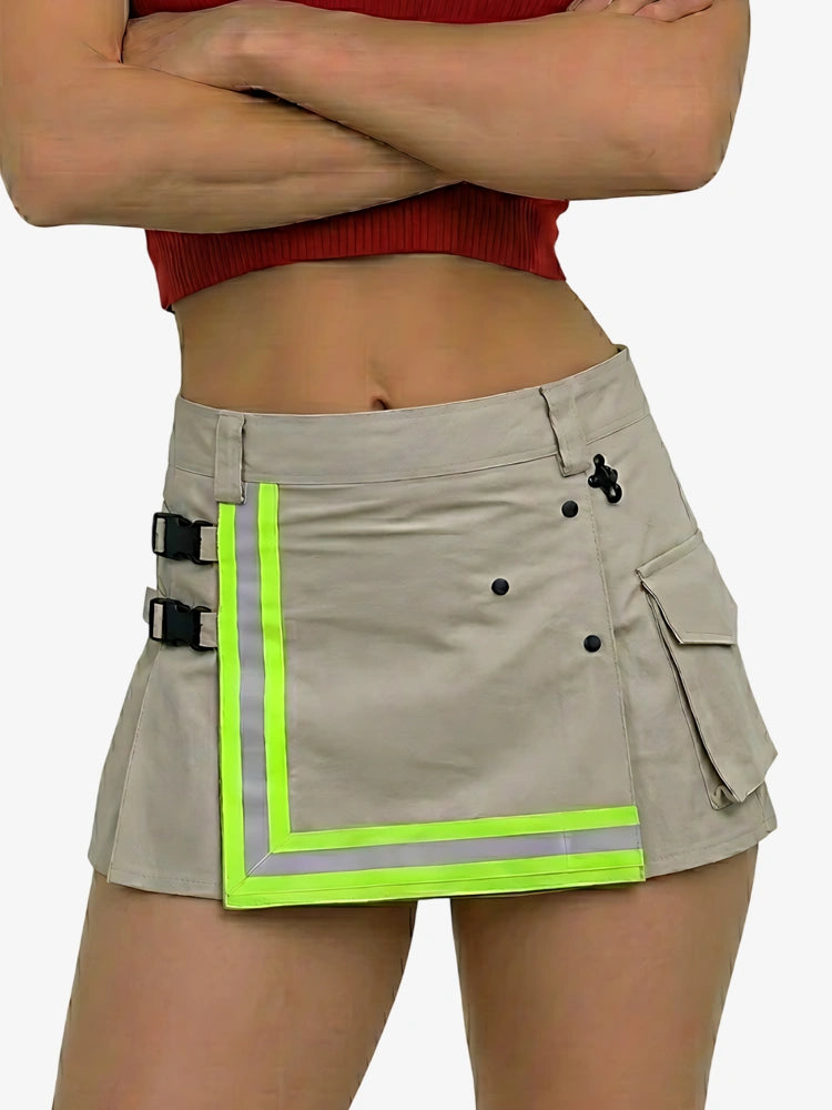 Damen Hellgrauer Feuerwehr Kilt mit Neon-Reflexstreifen