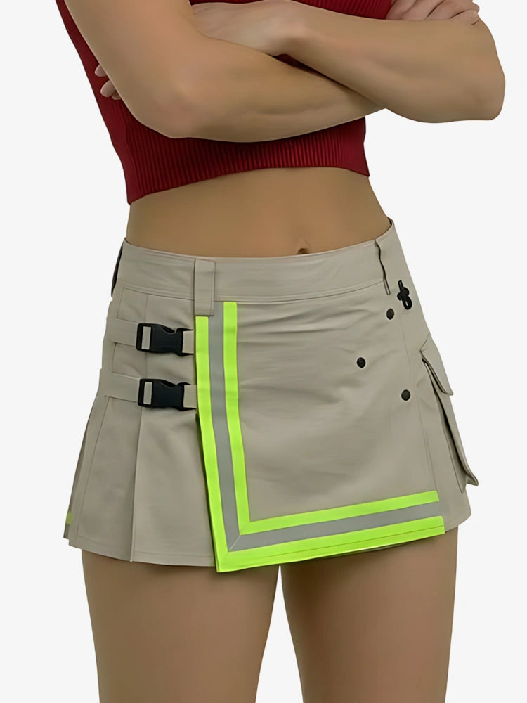 Damen Hellgrauer Feuerwehr Kilt mit Neon-Reflexstreifen