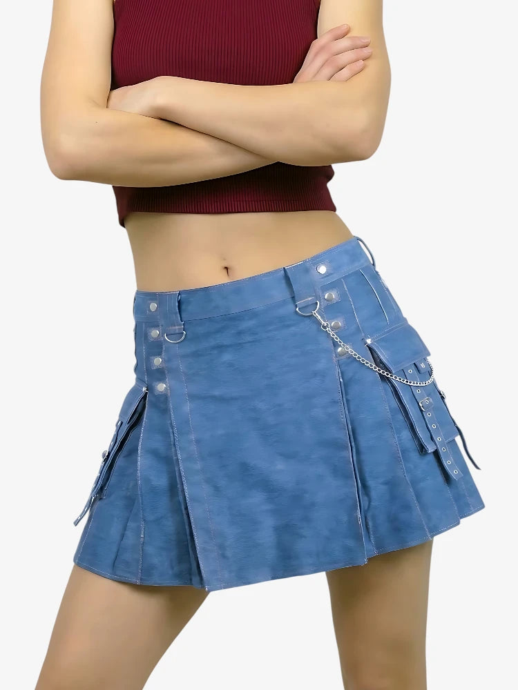 Damen Moderner Blauer Denim Kilt
