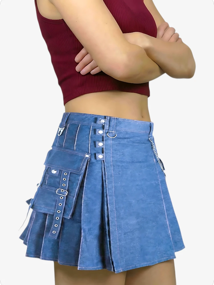 Damen Moderner Blauer Denim Kilt