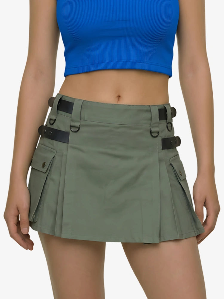 Damen Olivgrüner Baumwoll Utility Kilt