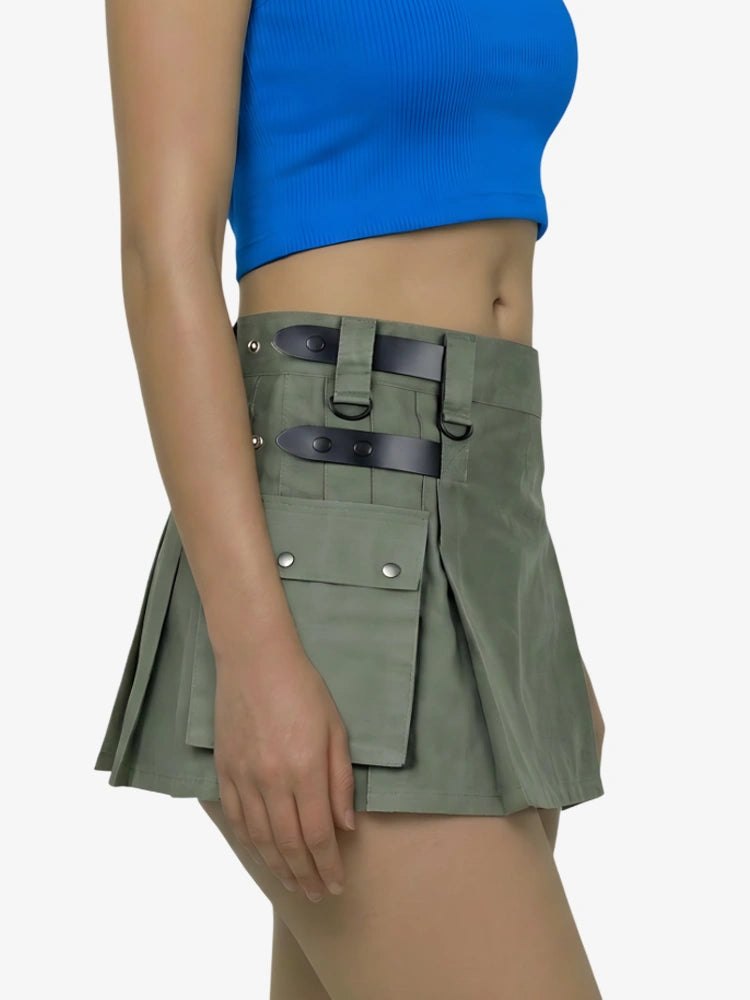 Damen Olivgrüner Baumwoll Utility Kilt