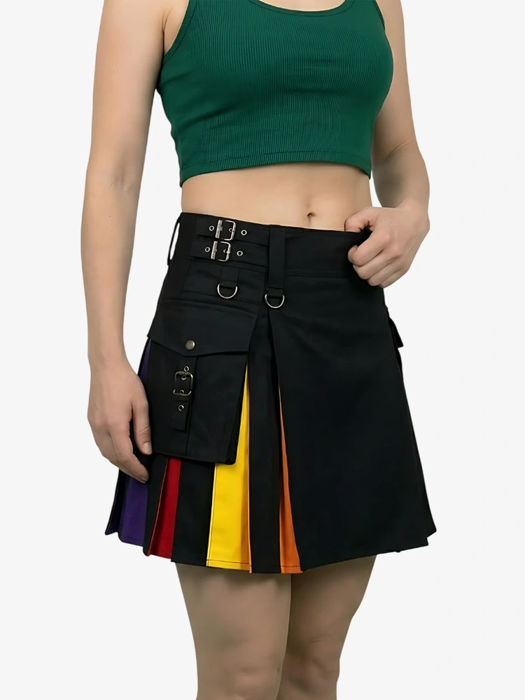 Women Rainbow Kilt with Yellow Side Panel