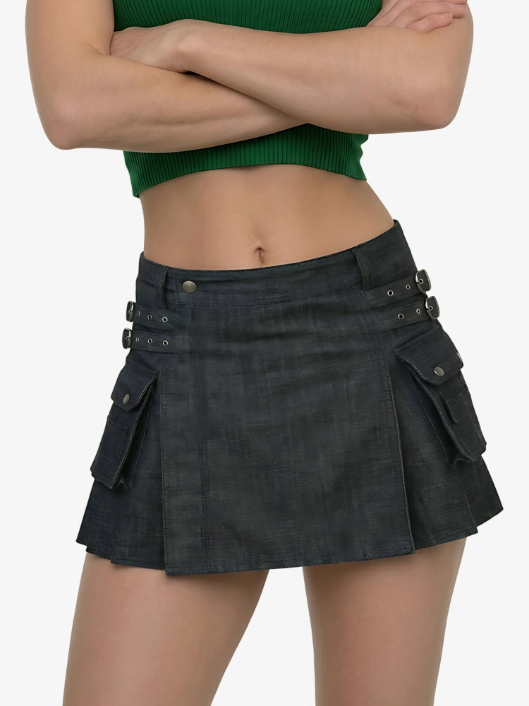 Damen schottischer schwarzer Denim Utility Kilt