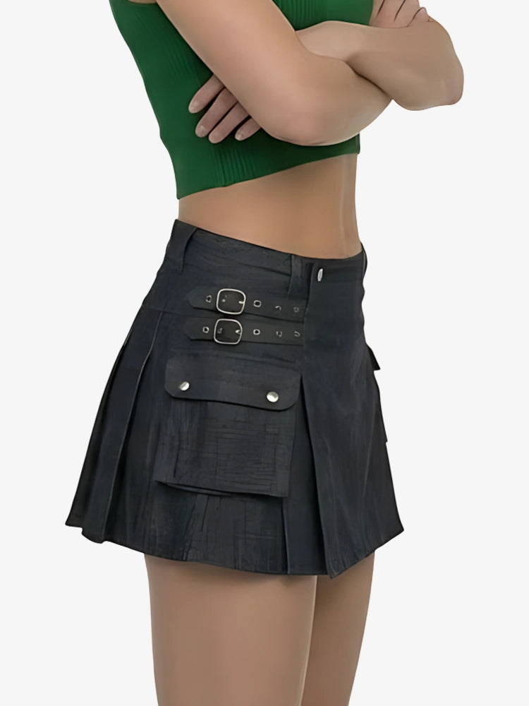 Damen schottischer schwarzer Denim Utility Kilt