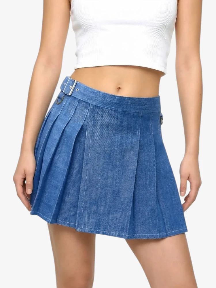 Damen Stilvoller Blauer Denim Kilt