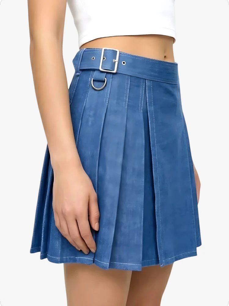 Damen Stilvoller Blauer Denim Kilt