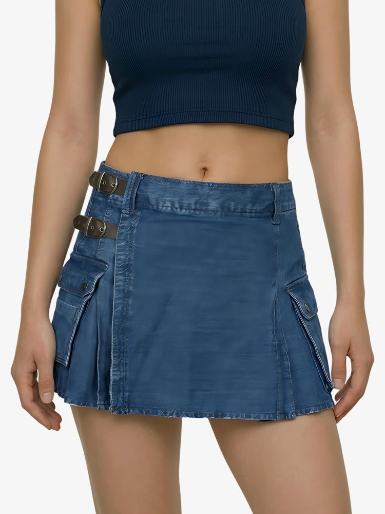 Damen stilvoller blauer Denim Utility Kilt