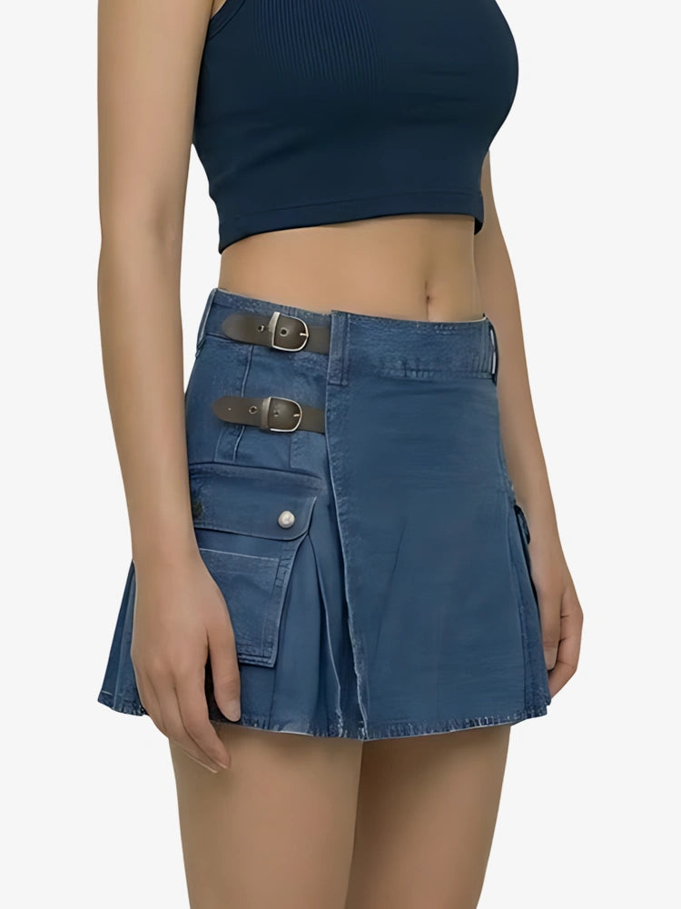 Damen stilvoller blauer Denim Utility Kilt