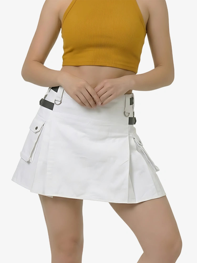 Damen Weißer Utility Kilt mit Lederriemen