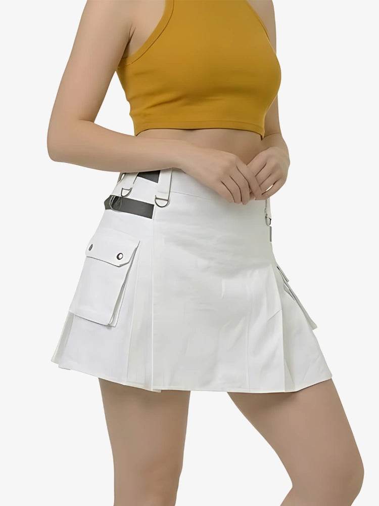 Damen Weißer Utility Kilt mit Lederriemen