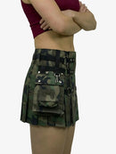 Camouflage skirt with tactical details worn by a person on a white background