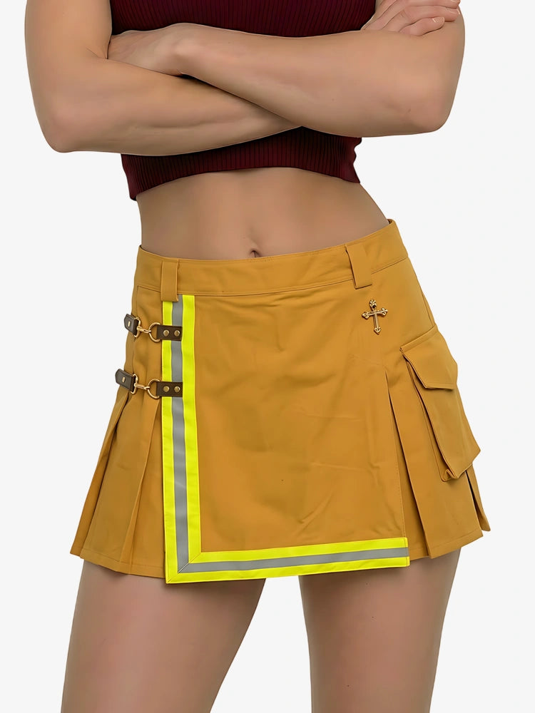 Damen Gelber Feuerwehr Kilt mit reflektierendem Besatz
