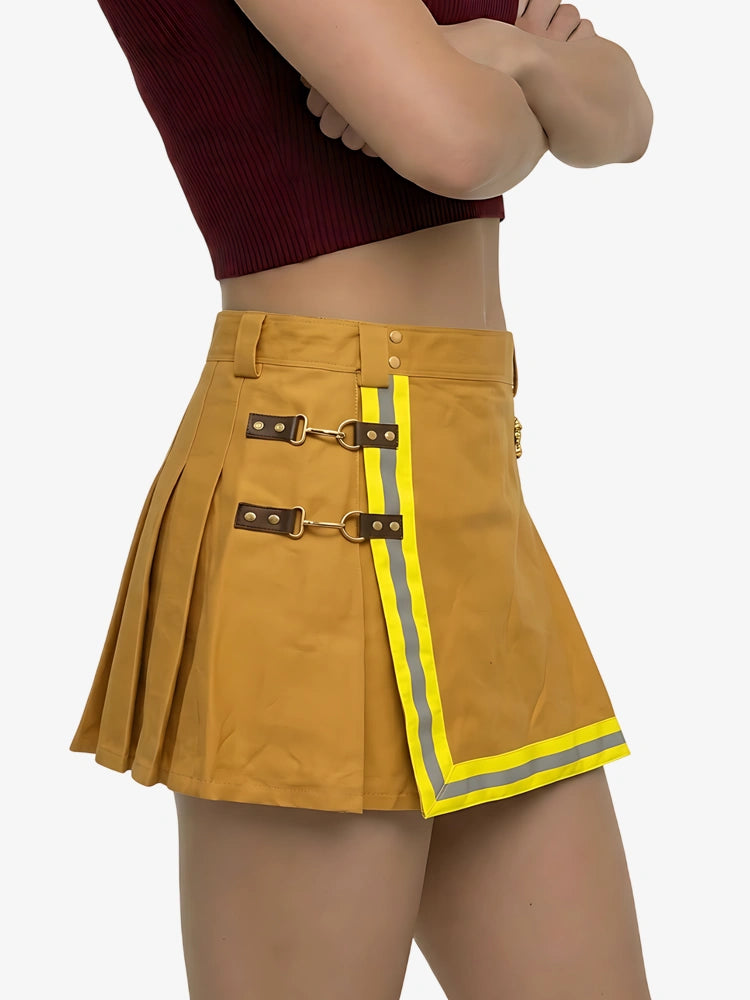 Damen Gelber Feuerwehr Kilt mit reflektierendem Besatz