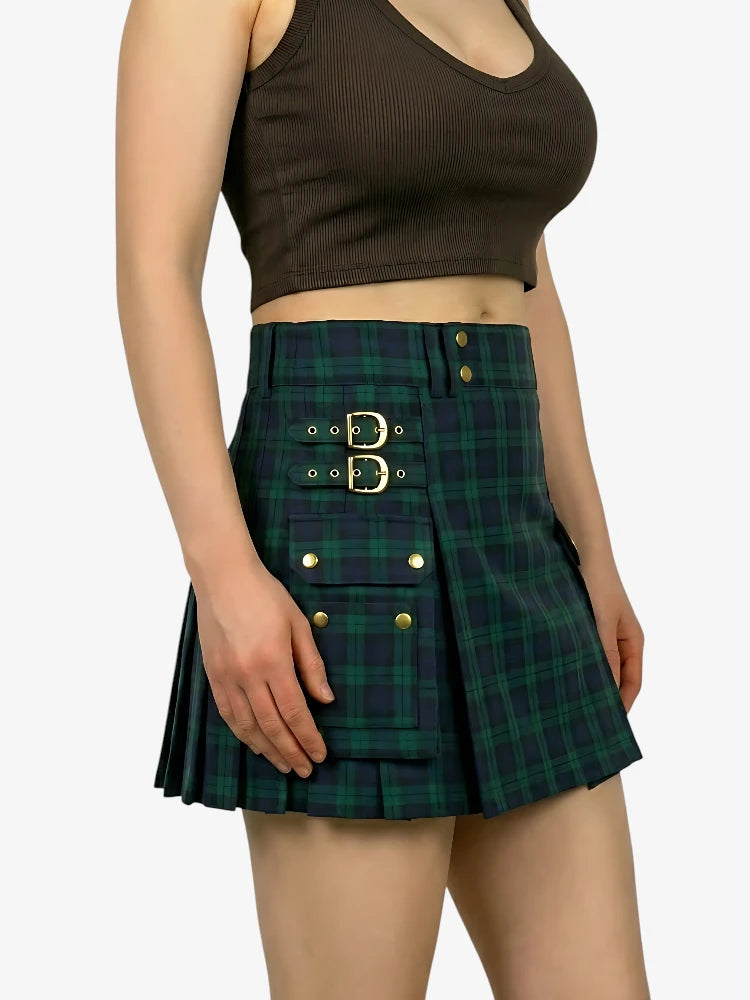 Damen Black Watch Tartan Utility Kilt mit Cargotaschen