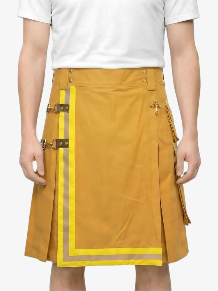 Gelber Feuerwehr Kilt mit reflektierendem Besatz
