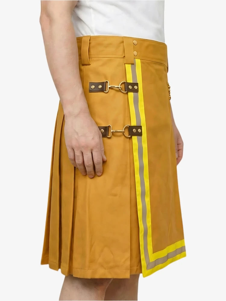 Gelber Feuerwehr Kilt mit reflektierendem Besatz